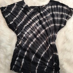 Bebe Tie Dye Black White Tunic Raw Edge Hem